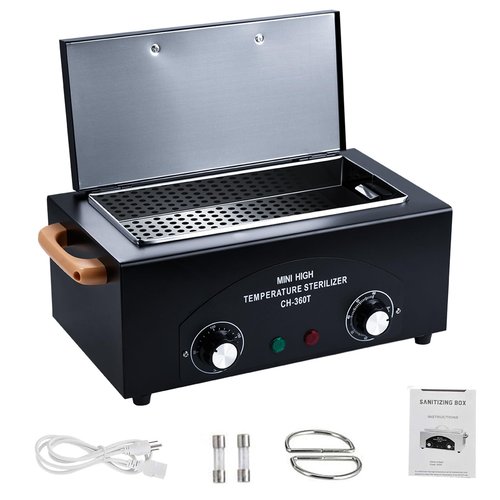 LXIANGN High Temperature Cleaning Box 300W 1.5L with Timer Dry Heat Sterilization Cabinet Equipment with Stainless Tray For Nail Tool Spa Pedicure Hairdressing Metal Tools with Handle (Black)