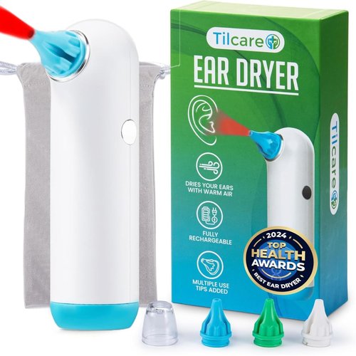 Electric Ear Dryer for Swimmer’s Ear by Tilcare - Rechargeable Ear Drying Water Remover for Swimming, Showering, and Hearing Aids - Comes with 3 Ear Drying Tips & Carrying Pouch