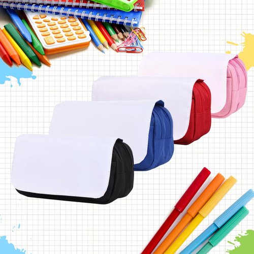 4 Pcs Blank Sublimation Pencil Case Cosmetic Bags Printable Multipurpose DIY Makeup Bags Toiletry Pouch with Removable Flap-Black