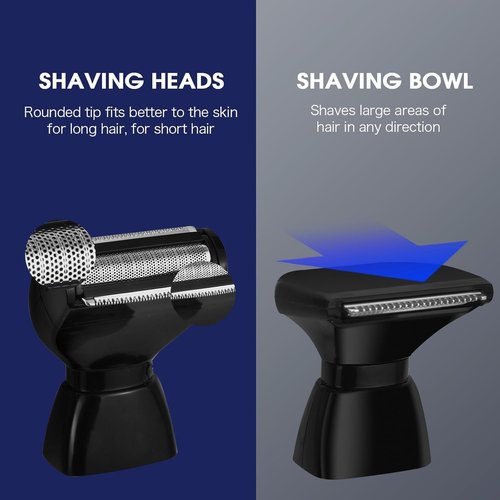 ETbyto Back Shavers for Men Long Handle，Multifunctional Self-Service Electric Back Hair Razor with Adjustable Handle，Men's Back Shaver wiht Nose Hair Trimmer Set and 2 Shock Absorber Flex Heads,Black