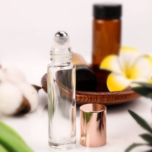 BOSMIOW 10ml(1/3oz) Glass Roller Bottles 20 Packs Glass Essential Oil Roll On Bottles for Perfume Aromatherapy with Stainless Steel Roller Balls