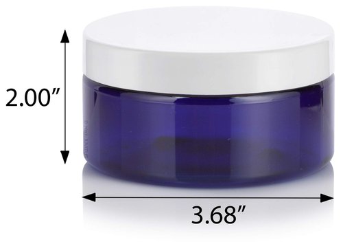 8 oz Cobalt Blue PET Plastic Refillable Low Profile Jar with White Lid (6 pack)