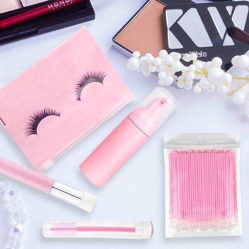 140 Pcs Eyelash Shampoo Bottle Brushs Set,10 Pcs Eyelash Shampoo Brush, 10 Pcs Eyelash Brush Tube,10 Pcs Eyelash Shampoos Bottle,10 Pcs Eyelash Care Storage Bag, 100 Pcs Beauty Bendable Cotton Swabs