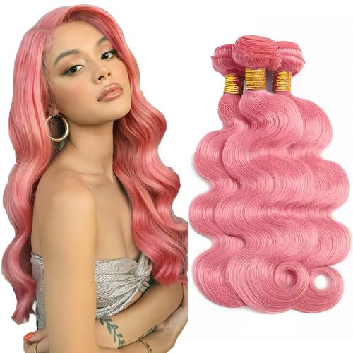 Pink Bundles Human Hair Body Wave Bundles 28 Inch Unprocessed Brazilian Virgin Hair 1 Bundle 50 Gram Per Bundle Deals Quick Weave Hair Extensions