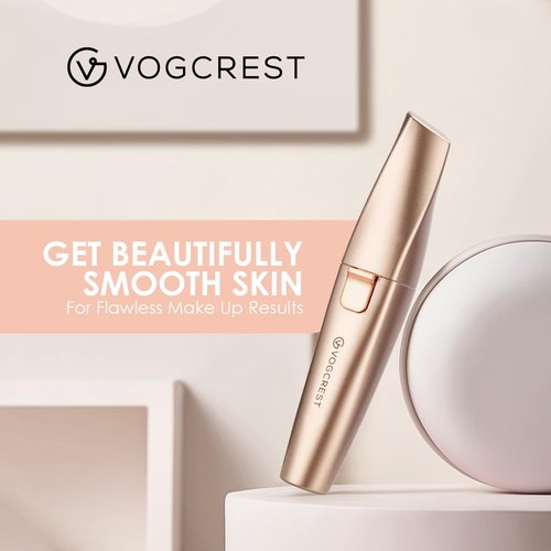 VG VOGCREST 2 in1 Eyebrow Facial Trimmer with Replacement Heads - Rechargeable Facial Hair Removal and Eyebrow Shaver - Face Lips Body Painless Facial Razor with Built-in LED Light (Rose Gold)