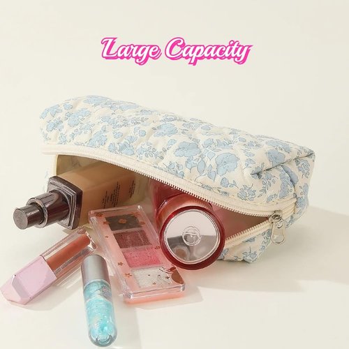 SoGhhd Cute Mini Quilted Makeup Bag for Women Travel Cosmetic Bags Lightweight Coquette Aesthetic Floral Toiletry Organizer Case (Floral#01)