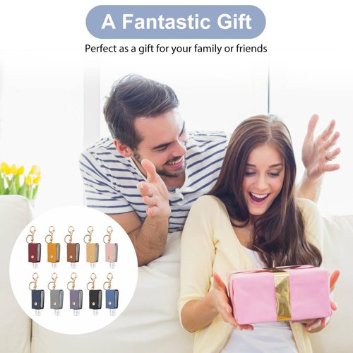 LIOUCBD 10PCS Hand Sanitizer Holders, 30ML Leather Keychain Holder Bottles Cases, Travel Size Empty Squeeze Bottle for Toiletry Shampoo Lotion Soap