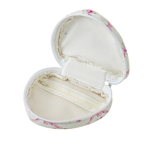 JOVAKIT Quilted Heart Shaped Makeup Bag Cosmetic Bag for Women with Handle, Floral Coquette Cotton Travel Makeup Case Toiletry Zipper Make Up Pouch, Travel Storage Organizer Stuff (Pink Bowknot)