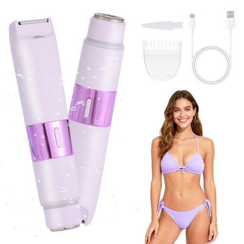 Yinnovay Bikini Trimmer for Women, Electric Razor and Dual Head Shaver for Women, 2-in-1 Waterproof Painless Trimmer & Shaver for Bikini Area, Face, Legs and Body, Sensitive Skin Safe