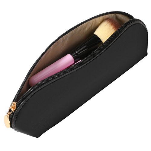 KALIONE Travel Makeup Brush Holder, Portable Travel Cosmetic Brush Bag with Zipper, Small Makeup Brushes Bag Pouch for Travels Outdoor (Black, 10.2x3.1 x0.7 inches)