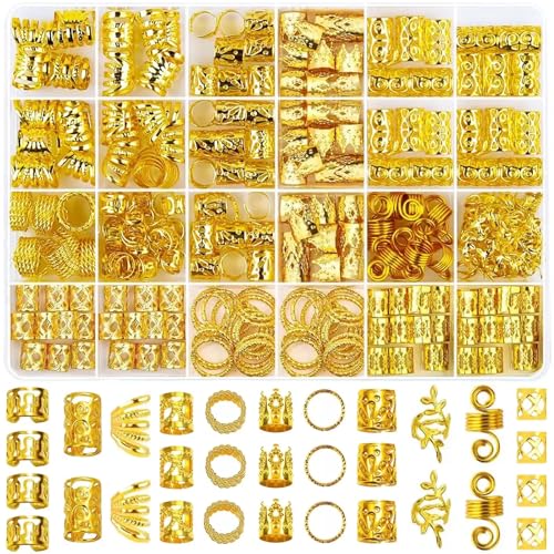 280 Pcs Gold Hair Jewelry Braid, Hair Accessory, Hair Dreadlock Accessory Braid, Metal Gold Braids Rings Cuffs Clips for Dreadlock Accessory Jewelry Decorations