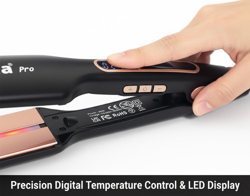 Pulla Hair Straightener - 2.0 Inch Titanium Infrared Flat Iron with Ceramic Coating, 25s Rapid Heating, Dual Voltage, 230°F - 450°F LCD Temp Control for All Less Frizz, Shinier & Smoother Hair