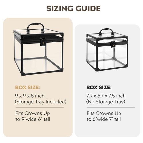 Donghome 9inches Wide Crown Boxes for Pageants Tiara Carrying Case with Sash Holder, Clear Acrylic Makeup Display Case,Toiletry and Cosmetic Organizer (Black, 230 * 230 * 205mm)