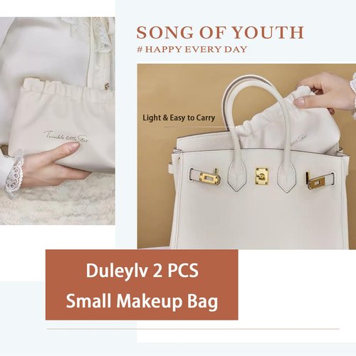 Duleylv 2 PCS Small Makeup Bag for Purse Waterproof Cosmetic Pouch Mini Cosmetic Bags Portable Makeup Bag Set for Women Coin Purse Organizer for Lipstick Jewelry Brown