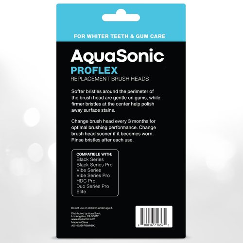 AquaSonic Proflex Replacement Brush Heads | ADA Accepted | for Whiter Teeth & Gum Care | Compatible with Many AquaSonic Toothbrush Handles (8 Pack Black)