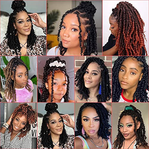 Leeven 8 Packs Pre twisted Passion Twist Crochet Hair for Black Women 12 Inch Synthetic Natural Black Passion Twist Hair With Curly Ends Pre-looped Goddess Passion Twists Braiding hair Extensions 1B#
