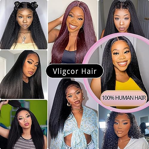 Kinky Straight Human Hair 3Bundles Natural Black Yaki Straigh Brazilian Virgin Remy Hair Grade 10A 100% Unprocessed Kinky Straight Human Hair Extensions (18 20 22 Inch, 3 Bundles)