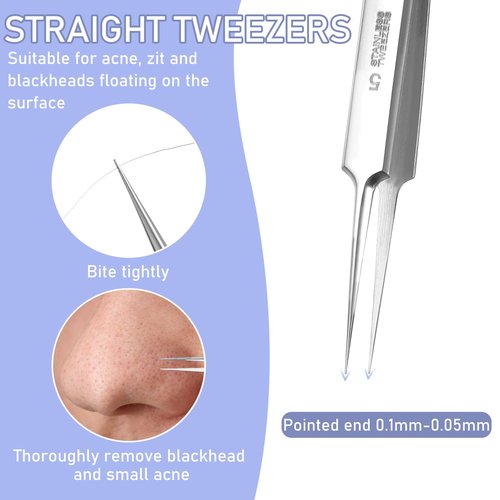 7 PCS Blackhead Remover Tool Kit - Blackhead Tweezers and Ingrown Hair Tweezers, Precision Black Head Pimple Extractor Curved Tip Lash Tweezer for Pimple Whitehead Ance(Purple)