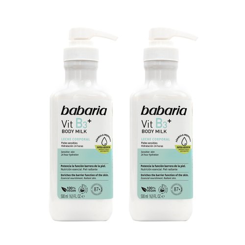 Babaria Vitamin B3 Body Milk - Nourishing Body Lotion for Women and Men - Enhances Skin Barrier - Moisturizing Body Cream for Sensitive Skin - 2 pc