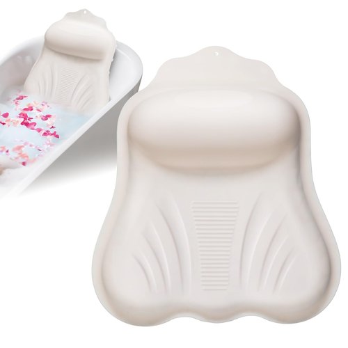 Silicone Bath Pillow for Tub Adults, 4D Air-Cushion Bathtub Pillow for Head Neck and Back Support, Non-Slip Suction Cups, Quick-Drying Waterproof Spa Pillow, Easy to Clean & Store，White