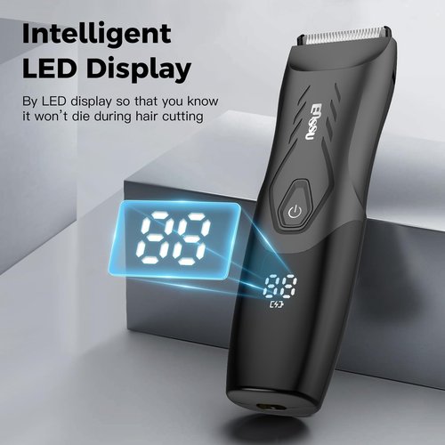 LEMULEGU Men Hair Trimmer with Dual-Blades,Electric Waterproof Body Grooming Shaver,Painless Quiet Hygiene Razor with Standing Charging Dock Black