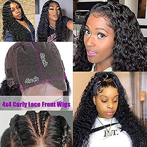 30 Inch Deep Wave Lace Front Wigs Human Hair for Women 4X4 Hd Lace Closure Brazilian Virgin Wig Wet and Wavy Wear and Go Glueless Wigs Pre Plucked Bleached Knots Natural Black