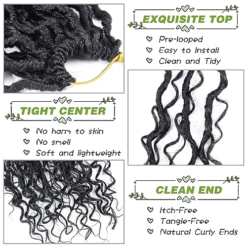 Curly Faux Locs Crochet Hair Extensions 8 Inch 120 roots Goddess Locs Crochet Hair for Black Women Pre Looped Soft River Locs Crochet Braids with Curly Hair Boho Hippie Locs (8 Inch, 6 Packs, T1B)