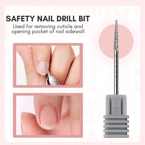 Makartt Cuticle Nail Drill Bit Safety Tungsten Carbide Cuticle Remover Drill Bit Bundle With Safety Cuticle Nail Drill Bit and Needle shape Fine-F Under Nail Cleaner Bit