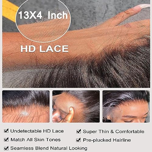 Body Wave Lace Front Wigs Human Hair Pre Plucked 200 Density HD Lace Frontal Wigs Human Hair 13X4 Body Wave Wig Glue for Women Natural Hairline 28 Inch