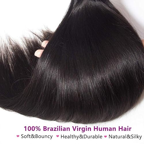 Younsolo Human Hair Bundles Straight Hair 4 Bundles 22 24 26 28 Inch Brazilian Virgin Hair 100% Unprocessed Natural Black Bundle
