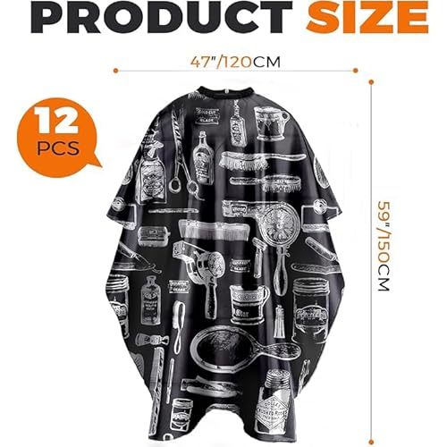 Barber Cape - 12pcs Waterproof Hair Cutting Cape with Snap Closure, Anti-Static Salon Apron for Women, Men, Kids - Professional & Home Use White and black pattern