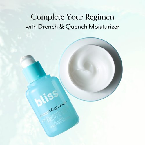 Bliss Hyaluronic Acid Drench & Quench Facial Serum – Hydrating Serum for Dry, Sensitive Skin - Lightweight Gel Formula for Deep Hydration & Plump Skin - Clean, Cruelty-Free - 1 Fl Oz