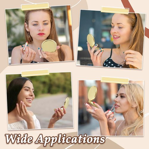 arricraft 10 Pcs Small Folding Makeup Pocket Mirror, Golden Double-Sided 1X/2X Magnifying Round Metal Mirrors for Women Travel Work Date