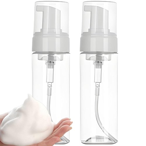 7oz Foam Pump Bottle - Usiriy 2Pcs Foam Bottle Dispenser Travel Empty Foaming Soap Dispensers Clear Plastic Spray Bottles for Travel Hand Soap Shampoo Foaming Castile Cosmetics (200ml)