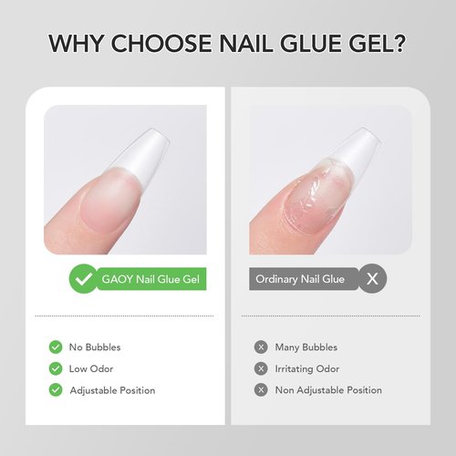 GAOY Gel Nail Glue, 16ml Nail Glue and Base Coat, Long Lasting for Acrylic Tips, UV Light Cure