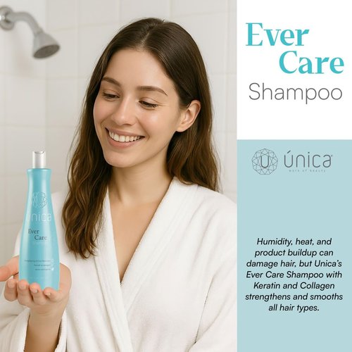 U ÚNICA WORK OF BEAUTY Ever Care Smoothing Shampoo – Keratin, Collagen & Argan Oil for Frizz Control, Repair & Hydration – Daily Lightweight Cleanser for Dry, Curly & Damaged Hair – 10 oz
