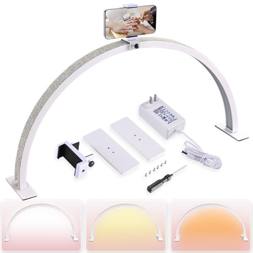 GELTTULU Half-Moon Nail Desk Lamp, Upgrade 30 Inches Lash Light for Eyelash Extensions, 3400 Lumen Led Light for Nails,Tattoo Artists, Adjustable Brightness Warm, Soft, Cool