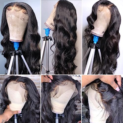 28 Inch Body Wave Lace Front Wigs Human Hair 13X6 HD Lace Frontal Wigs Human Hair 180% Density Glueless Wigs Human Hair Pre Plucked for Women Brazilian Virgin Body Wave Wig Natural Color