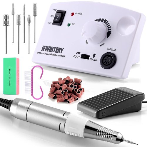 JEWHITENY Professional Nail Drill Machine 30000RPM Light Electric Acrylic Nail File Kits for Remove Nail Gel Polish Nail Drills for Acrylic Nails Design for Home Salon Use 110-240V(White)