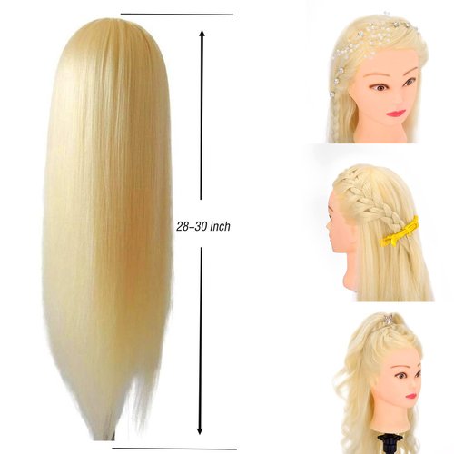 JMHAIR Blonde Mannequin Head with 80% Real Human Hair,28-30inches Long Hair Hairdresser Practice Training Head ,Manikin Cosmetology Makeup Manican Doll Head for Display Braiding Styling Curling