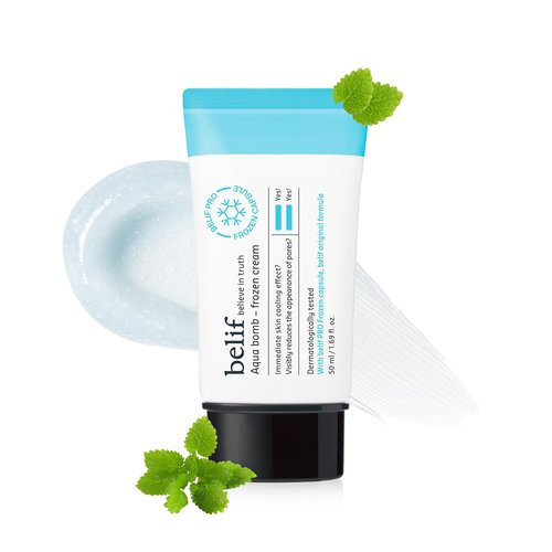 belif Aqua Bomb Cooling Relief Cream with Panthenol & Niacinamide – Daily Soothing & Hydrating Moisturizer, Depuff with Caffeine, Non-comedogenic, Lightweight Cream, Korean Skincare, 1.69 fl oz (50ml)