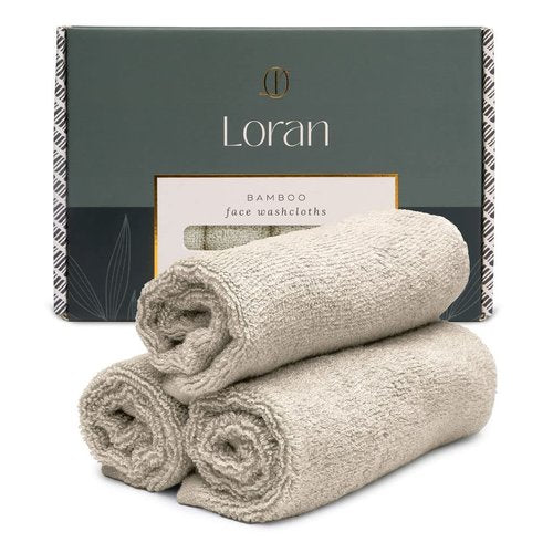 Loran Vanilla Facial Washcloths Set of 6 Soft Cloths 10” x 10” 100% Viscose Derived from Bamboo Spa-Like Feel Silky Face Cloth for Skin Cleansing