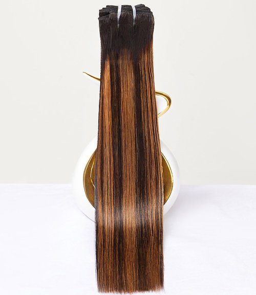 mlip Raw Bundles Human Hair Straight, No Tangle Shedding, Keep Texture Silky Soft After Multiple Washes, 15A Raw Indian Hair Bundles 10 Inches, Brown Highlight Bundles