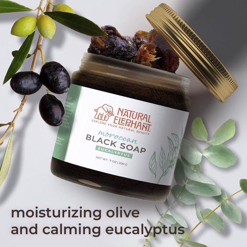 Natural Elephant Moroccan Black Soap With Eucalyptus Essential Oil 1kg (2.2 lbs) Bulk Size