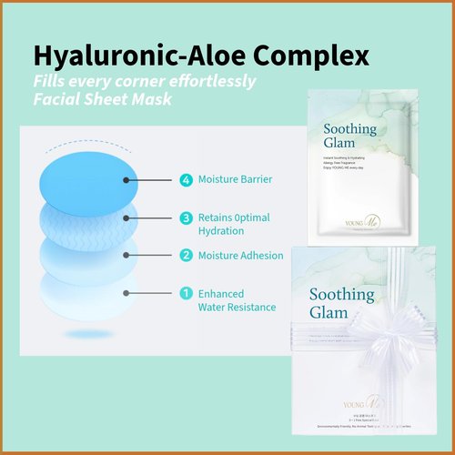 YoungMe Soothing Glam Facial Sheet Mask – 6-Pack | Hydrating & Moisturizing Korean Skin Care for Sensitive & All Skin Types