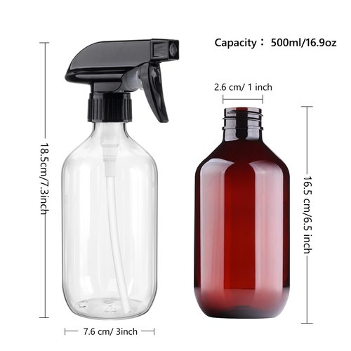 Teyssor Plastic Spray Bottles Empty Water Spray Bottle 500ml/16.9oz Fine Mist Refillable Bottles for Cleaning Solutions, Plants, Hair, Essential Oils 2 Pack