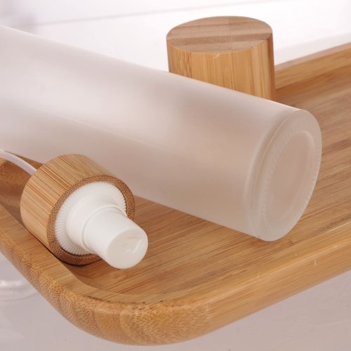 COSIDEA 4 pcs Empty5oz /150ml bamboo lid Frosted glass spray bottle with fine mist despenser head for liquid perfume toiletries containers, toner bottles