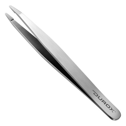 DUROX Round-Tip Tweezers — Gentle Chin & Facial Hair Removal for Women. Precision tweezers with small rounded/blunt tips for safe brow shaping and chin hair removal. Made of Stainless Steel