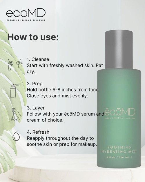 EcoMD Soothing Hydrating Mist, 4 fl oz, Natural Facial Spray with Hyaluronic Acid, Aloe, Green Tea for Sensitive Skin