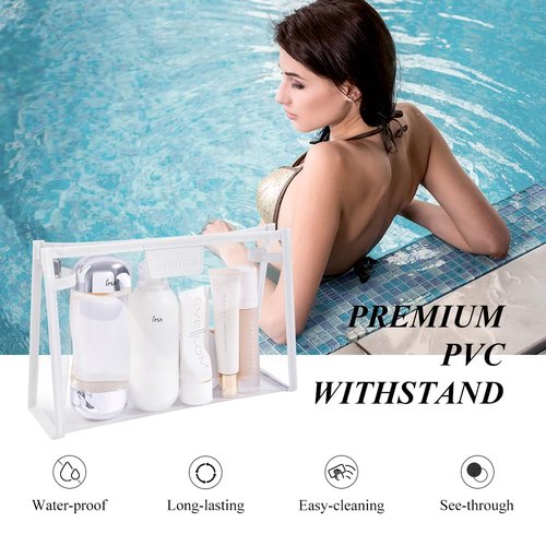 ROWNYEON Waterproof Toiletry Organizer Train Case, CLear Travel Makeup Bag for Women，Transparent Cosmetic Bag，Portable Makeup Case Organizer (White)